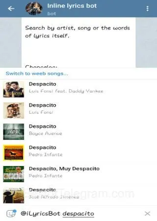 Inline lyrics bot preview 3